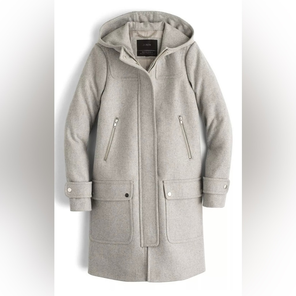 J. CREW Wool Melton Duffle Coat HEATHER DOVE CLEAN MODERN CLASSIC size 2